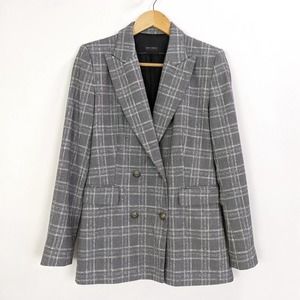 Zara Size M Womens Light Gray Glen Plaid Double Breasted Blazer